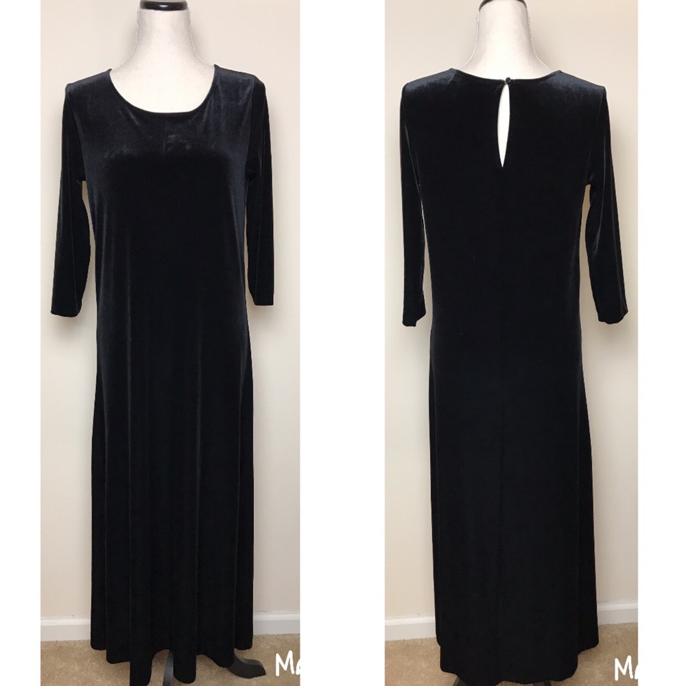 Joan Vass Maxi Long Sleeve Velvet Velour Dress